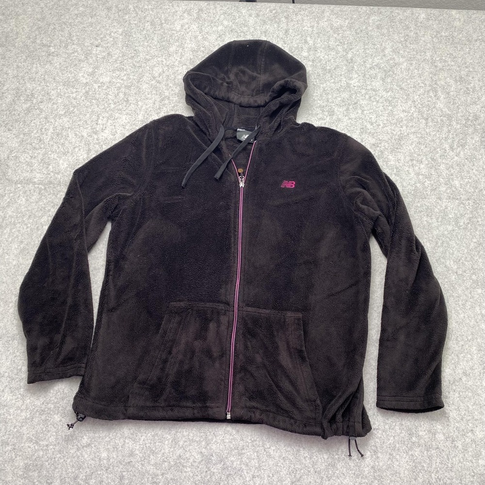New Balance Jacket Womens XL Brown Fleece Full Zip Hooded Logo Warm Pockets